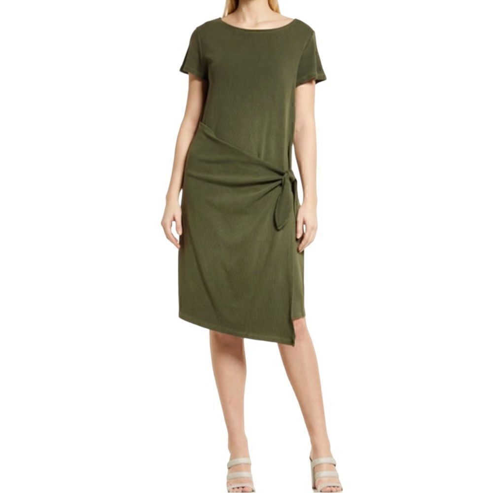 Caslon Stretch Cotton Wrap Dress Size Small Green NWT